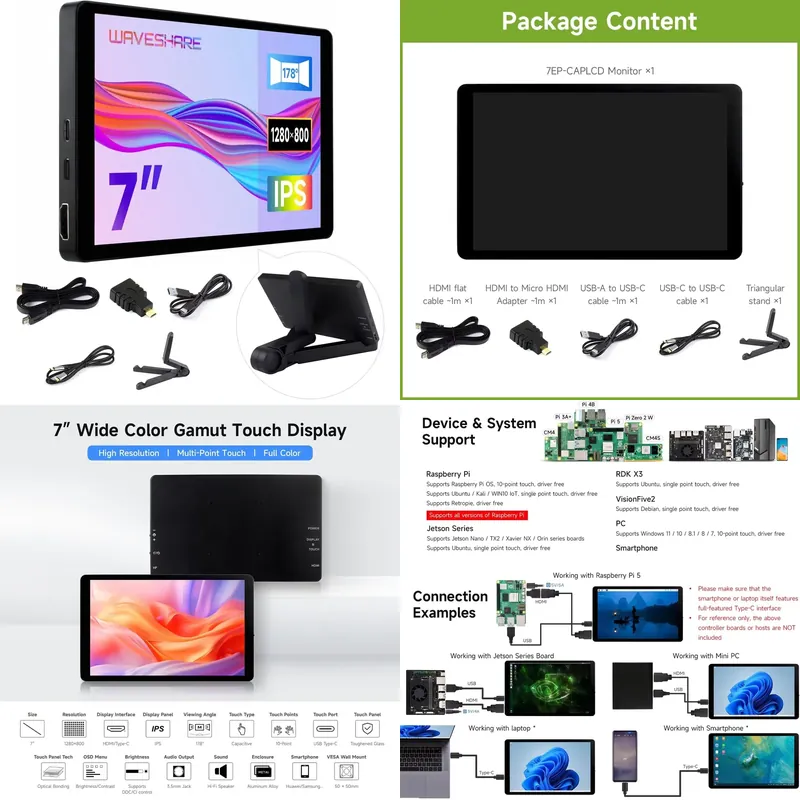 Raspberry Pi 5 - 아이스마트링크 웨이브쉐어 7인치 1280x800 정전식 터치