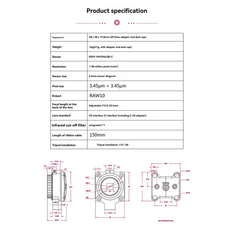 A86P-라즈베리 파이 글로벌 셔터 카메라 모듈 IMX - Raspberry Pi Global Shutter Camera Imx296 리뷰 및 가격