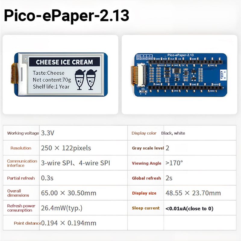 B68A 라즈베리 파이 피코 E-Ink 2.13인치 전 - Pi Display 리뷰 및 가격